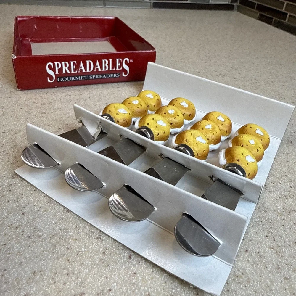 Vintage Spreadables Bagels Gourmet Butter Spreaders Set 4pc Stainless Steel Used